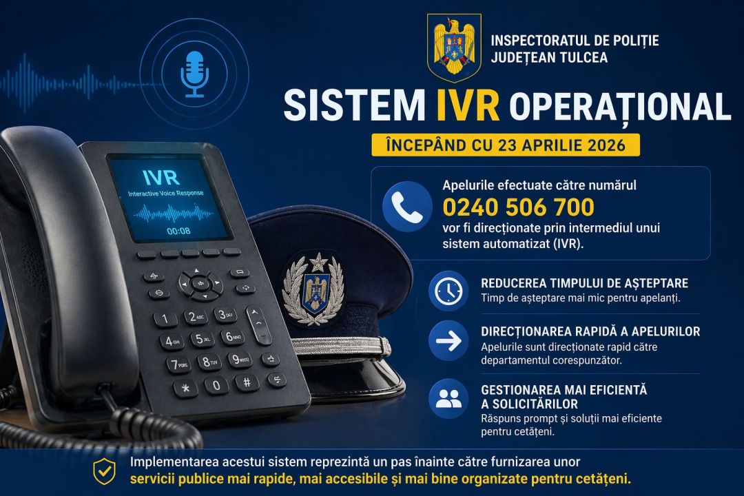 IPJ Tulcea introduce sistemul IVR: apelurile telefonice, gestionate mai rapid și mai eficient