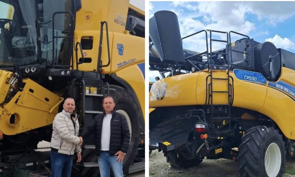Frații Ursu bagă sute de mii de euro în agricultură! Au cumpărat una din cele mai puternice combine. Utilajul uriaș, nou-nouț, a ajuns la Fălciu