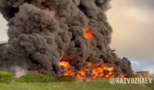 Apparent drone attack starts massive fire at Crimea fuel depot
