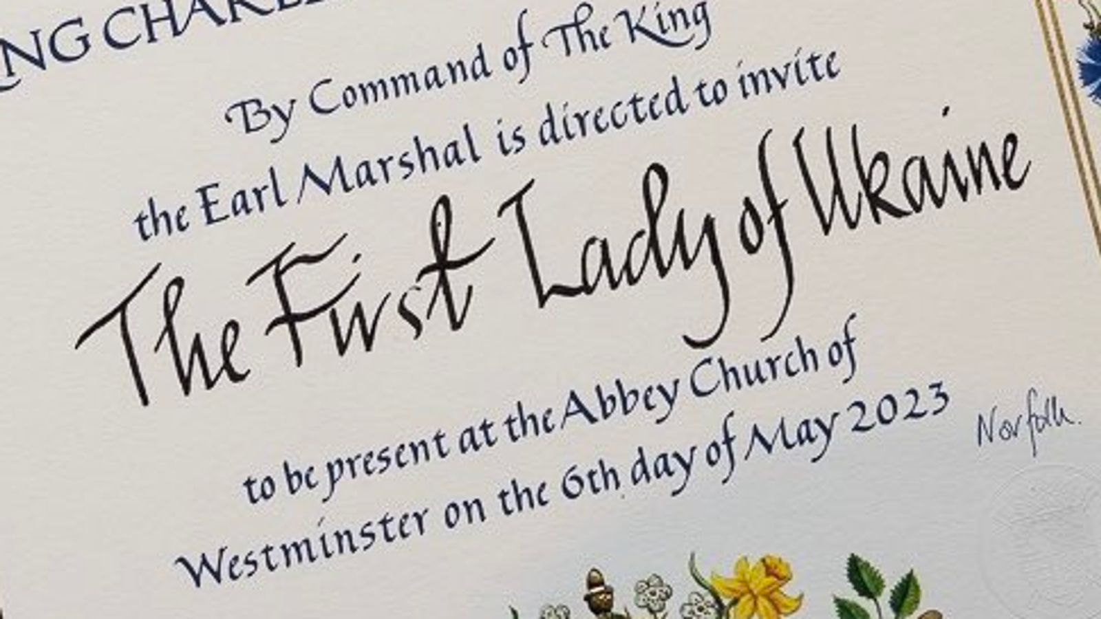 Coronation invite to First Lady of Ukraine