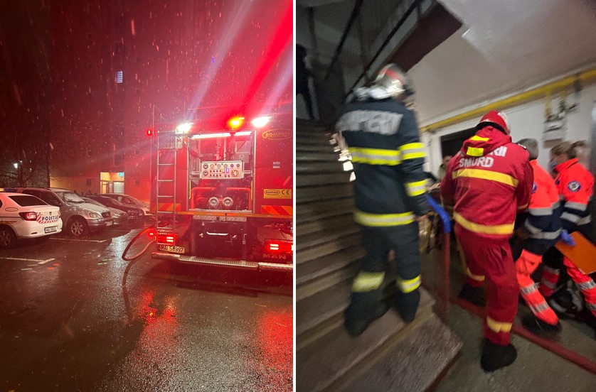 Panică după ce un apartament dintr-un bloc cu 10 etaje, a fost cuprins de flăcări! Zeci de persoane evacuate, iar proprietarul a ajuns la spital