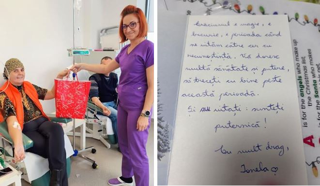 Zâmbete în prag de sărbători, pentru bolnavii de cancer! Pacienții care urmează tratamente de chimioterapie la Oncocenter au primit cadouri și scrisori de susținere, inclusiv de la copii!
