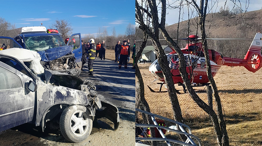 Tragedie pe șosea, după ce un microbuz și o mașină s-au izbit violent! A fost solicitat și elicopterul SMURD