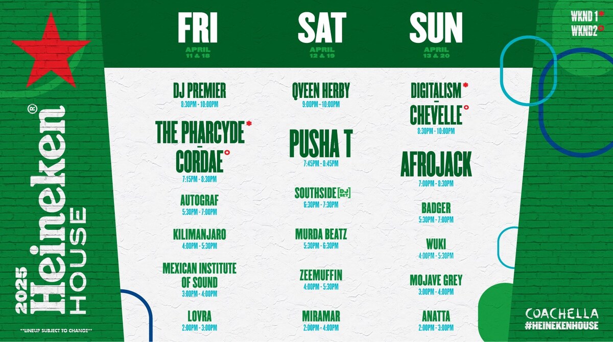 Pusha T & Afrojack to Headline Heineken® House 2025 Lineup at the Coachella Valley Music and Arts Festival