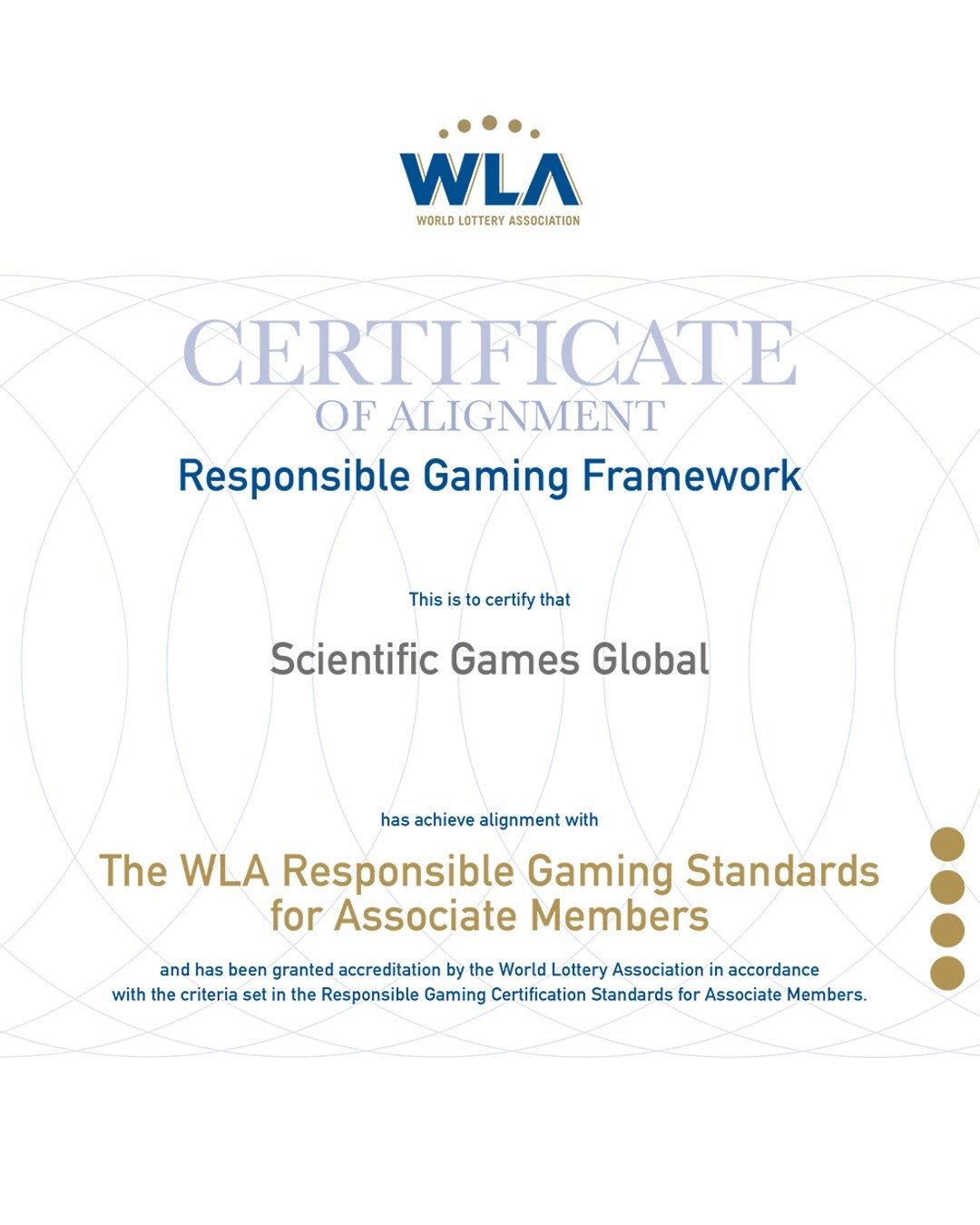 Scientific Games Advances Responsible Gaming Global Leadership with World Lottery Association Re-Certification