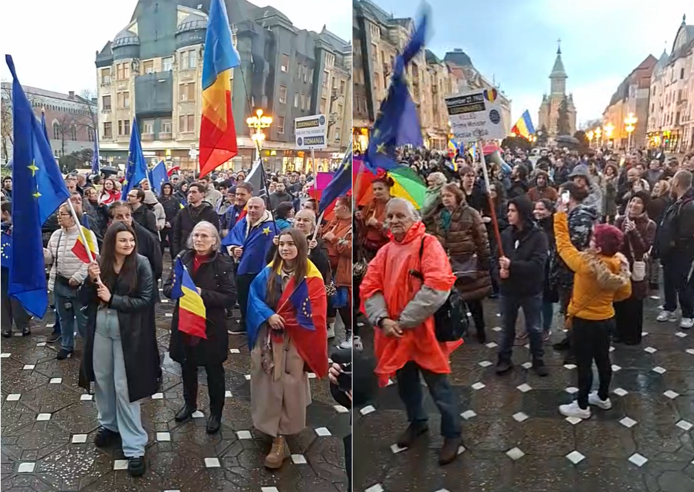 Sute de timișoreni, adunați în Piața Operei! Au scandat „România, nu uita, Europa-i casa ta”